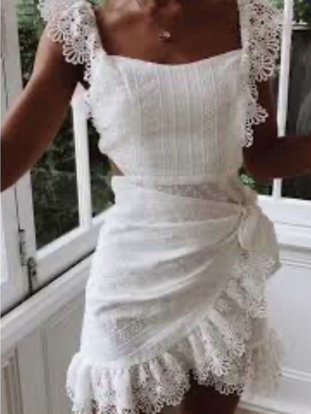 White Lace Apron-Style Overlay Dress